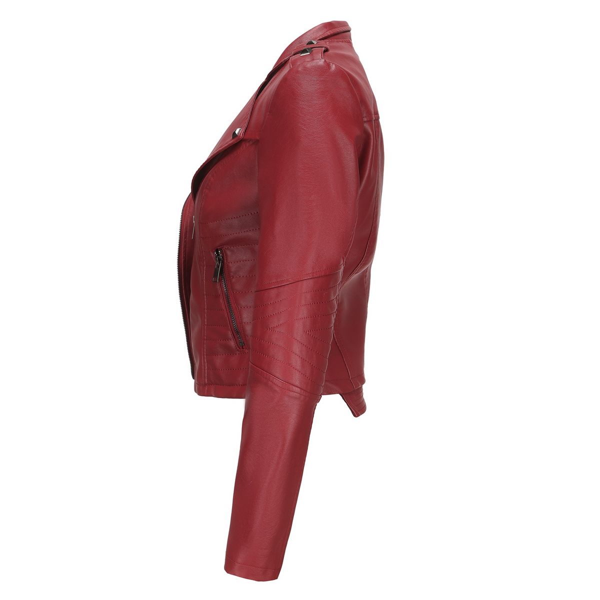 TIOZONEY - Chaqueta de PU de manga larga con tachas para mujer -Rojo