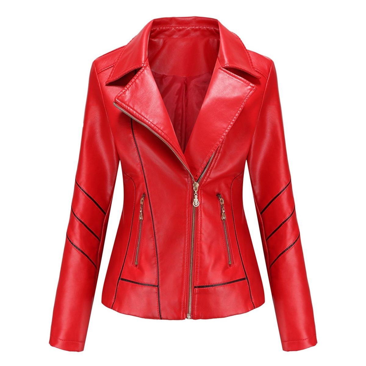 TIOZONEY - Chaqueta de PU a rayas para mujer- Rojo