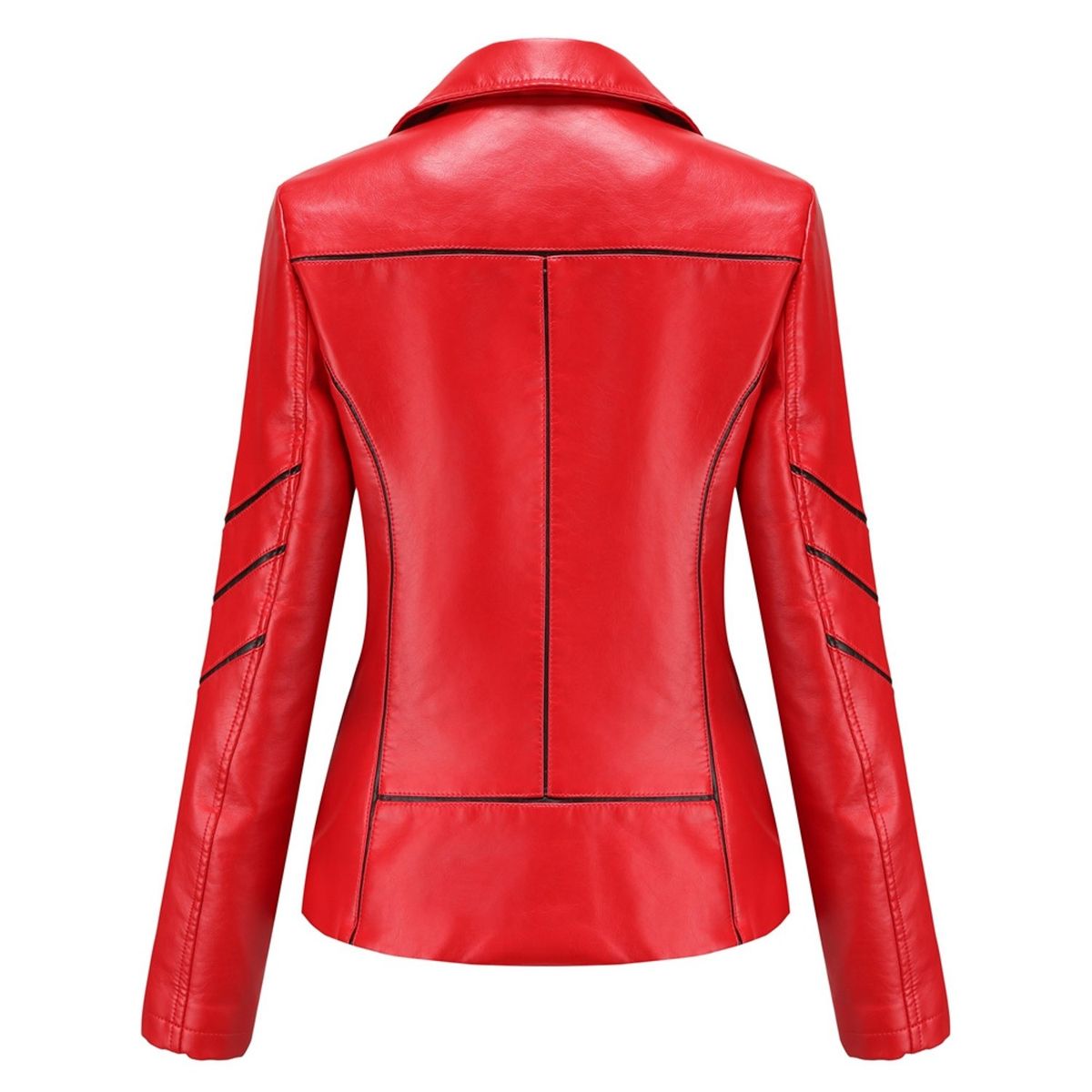TIOZONEY - Chaqueta de PU a rayas para mujer- Rojo