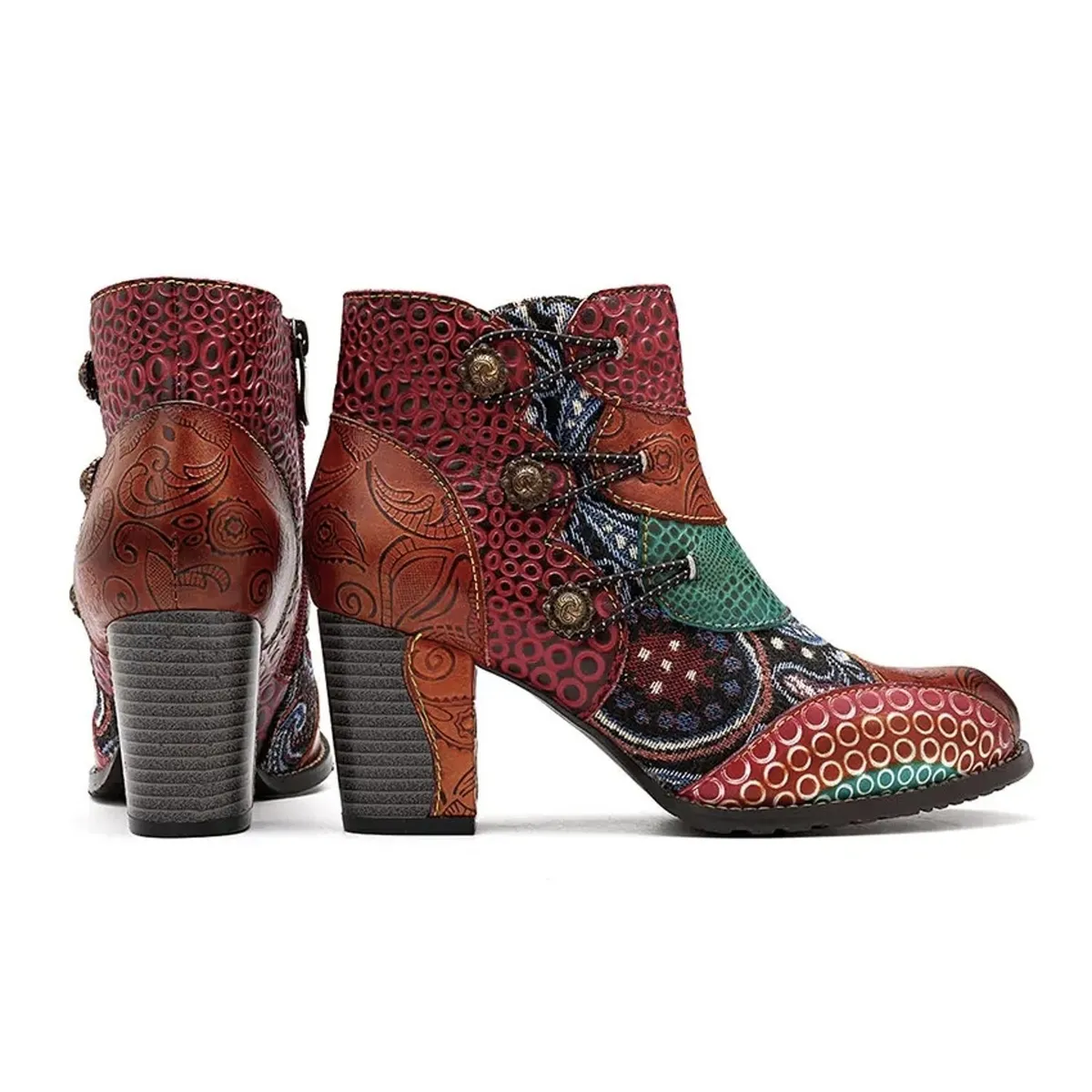 TIOZONEY - SOCOFY Botas Mujer Tacón Cuadrado - Café