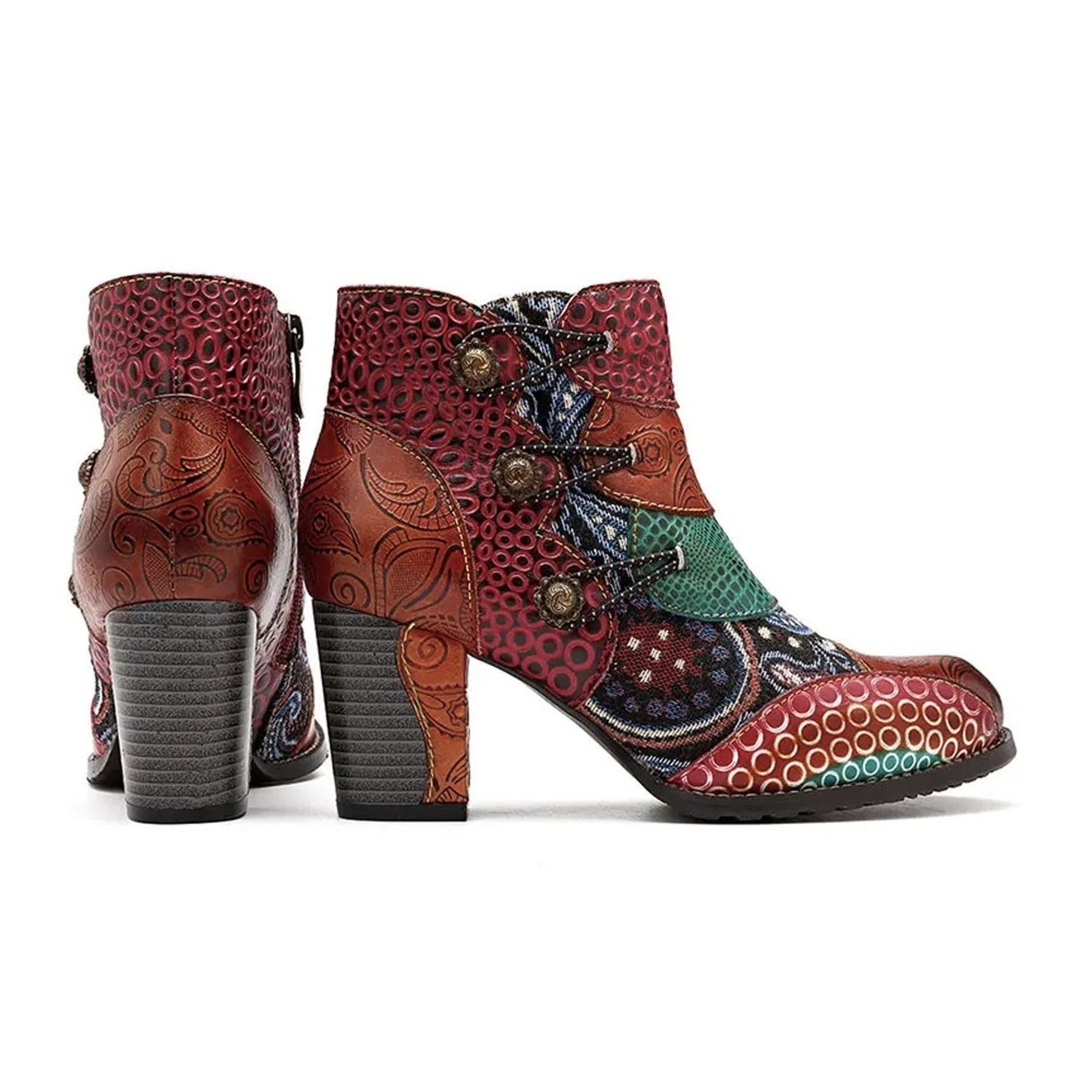 TIOZONEY - SOCOFY Botas Mujer Tacón Cuadrado - Café