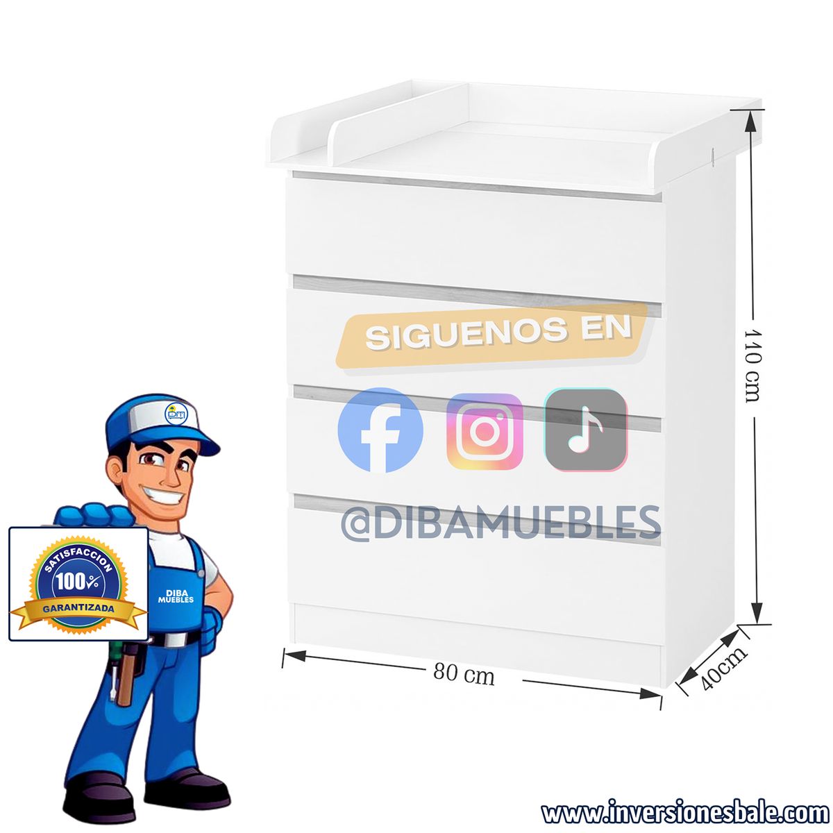 DIBA MUEBLES - Cómoda Cambiador 4Cj Infantil Waky DIBA Muebles