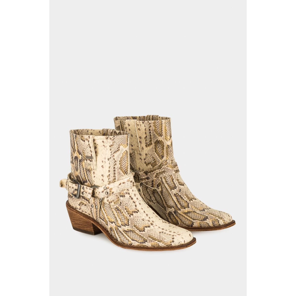 VELEZ - Vélez Botines Tacón Texano De Cuero Mujer Folia Pitón Beige