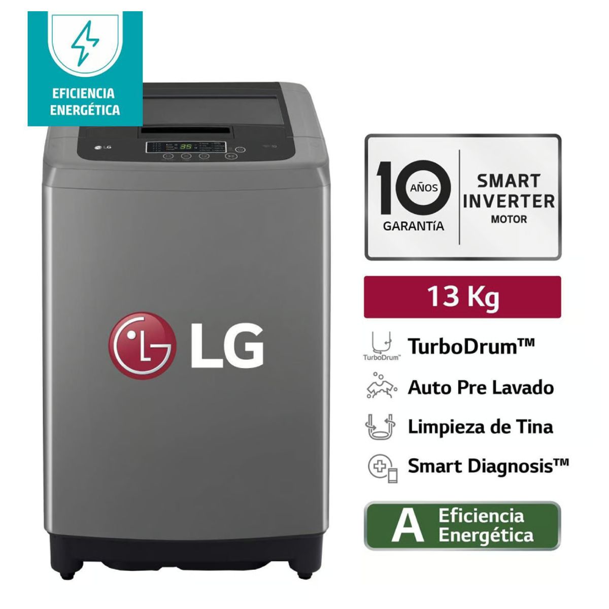 LG - Lavadora WT13BPBK 13kg Smart Motion Carga Superior Negro Claro