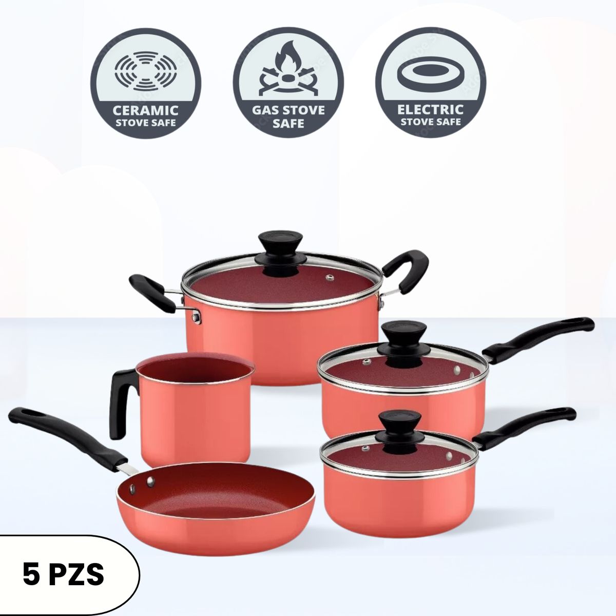 TRAMONTINA - Juego De Ollas Evora Ceramic 5piezas Naranja Tramontina