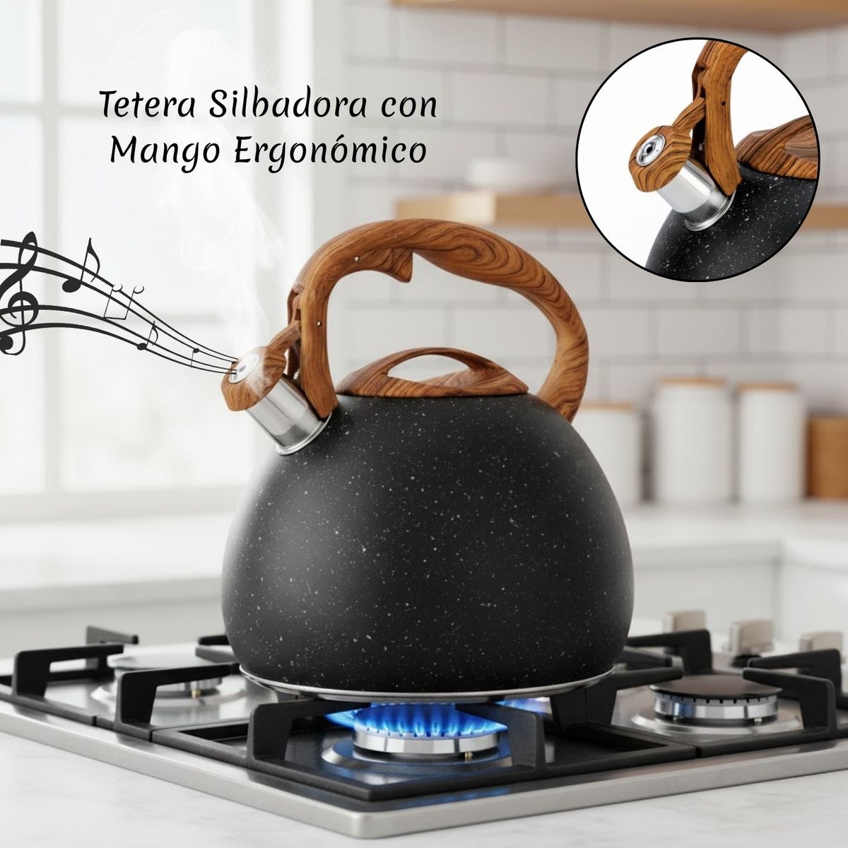 PENTHA - Tetera Silbadora Acero Inox Acabado Granito 5L Negro