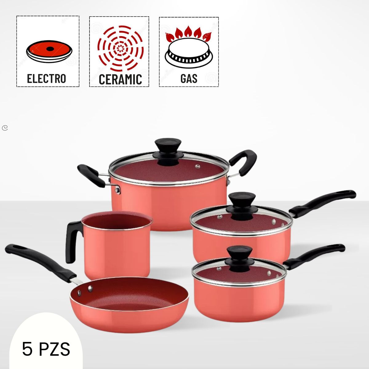 TRAMONTINA - Juego de Ollas Evora Ceramic 5 Piezas Naranja Tramontina