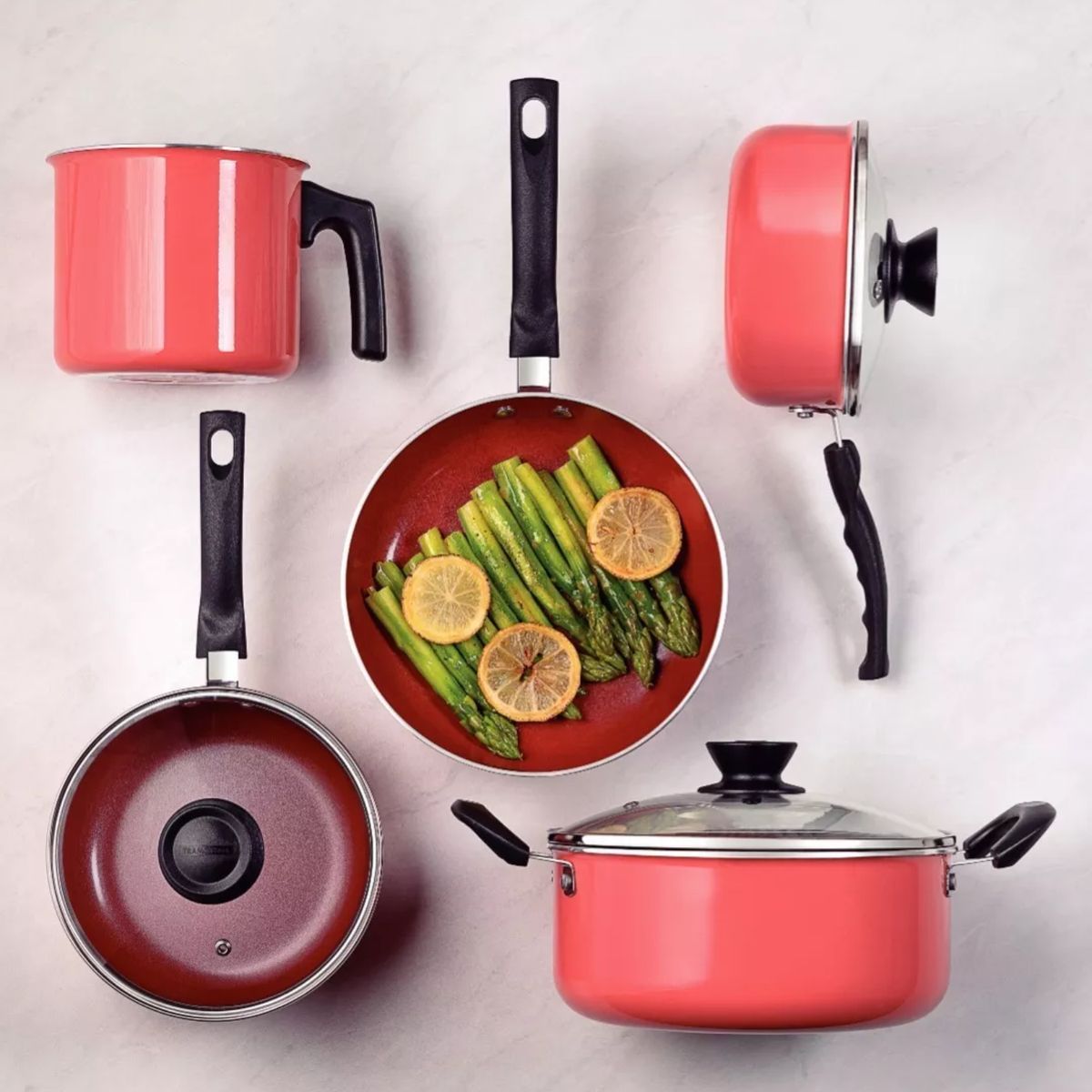 TRAMONTINA - Juego de Ollas Evora Ceramic 5 Piezas Naranja Tramontina