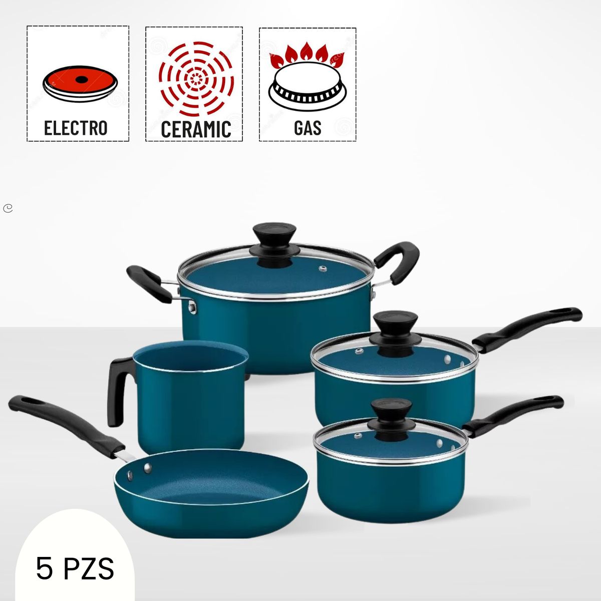 TRAMONTINA - Juego de Ollas Evora Ceramic 5 Piezas Turquesa Tramontina