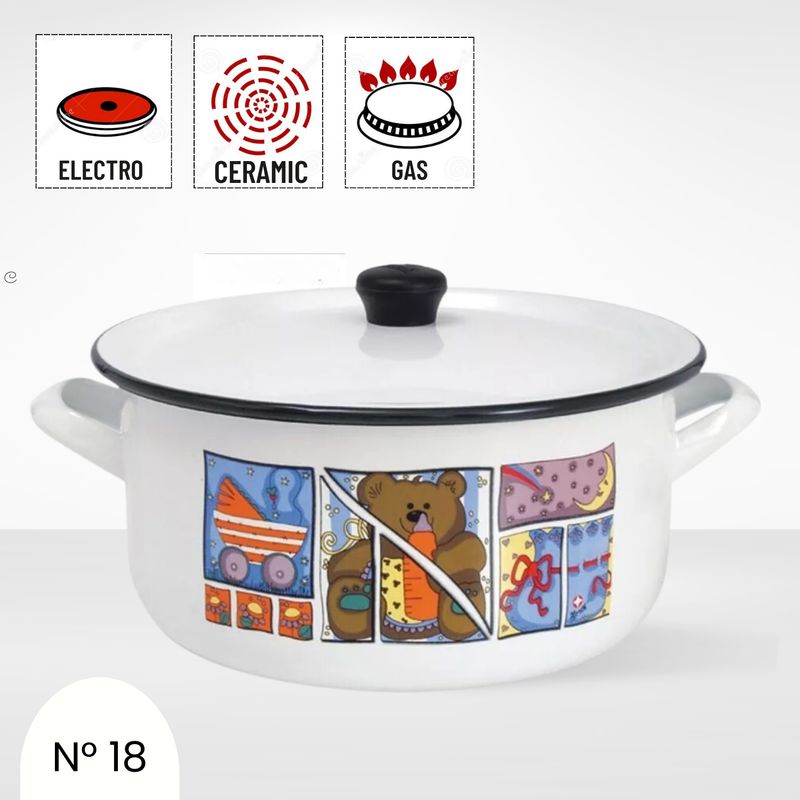 GENERICO - Olla Modelo Ositos de Acero Vitrificado N°18