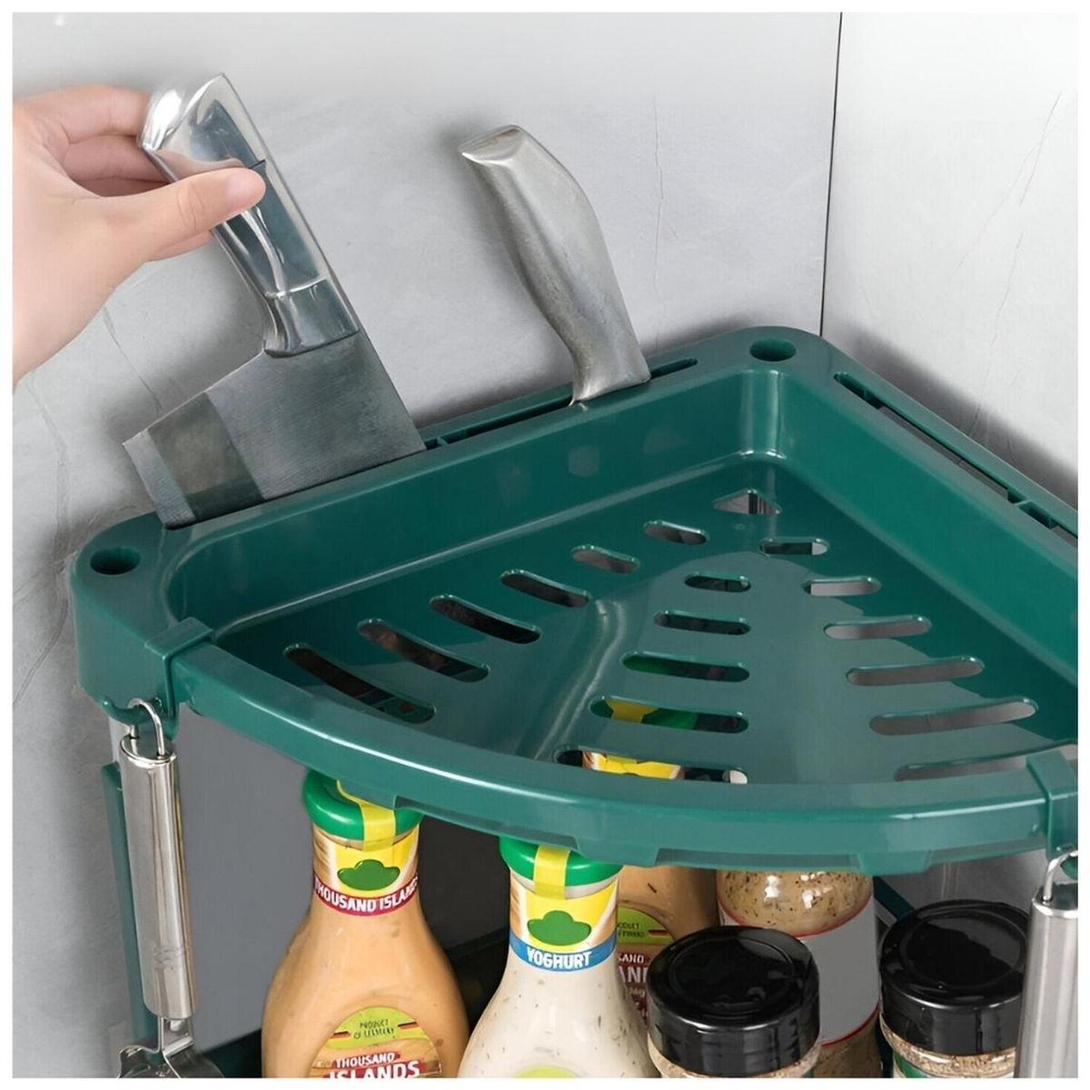 MINARI - Organizador Esquinero 3 Niveles con Ganchos para Cocina Blanco A77