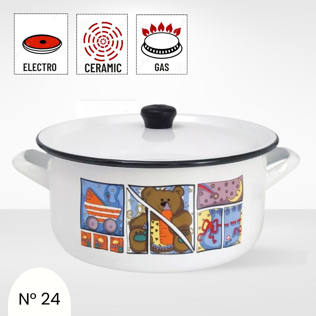 GENERICO - Olla Modelo Ositos Acero Vitrificado N°18