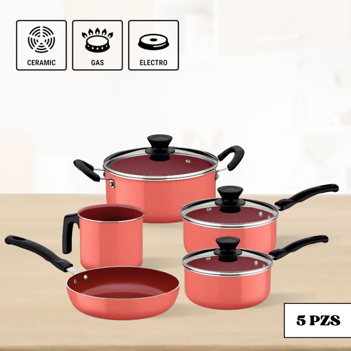 TRAMONTINA - Juego De Ollas Evora Ceramic 5piezas Naranja Tramontina