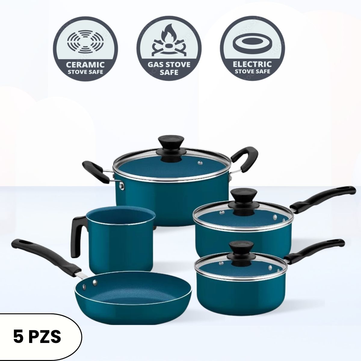 TRAMONTINA - Juego De Ollas Evora Ceramic 5 Piezas Turquesa Tramontina