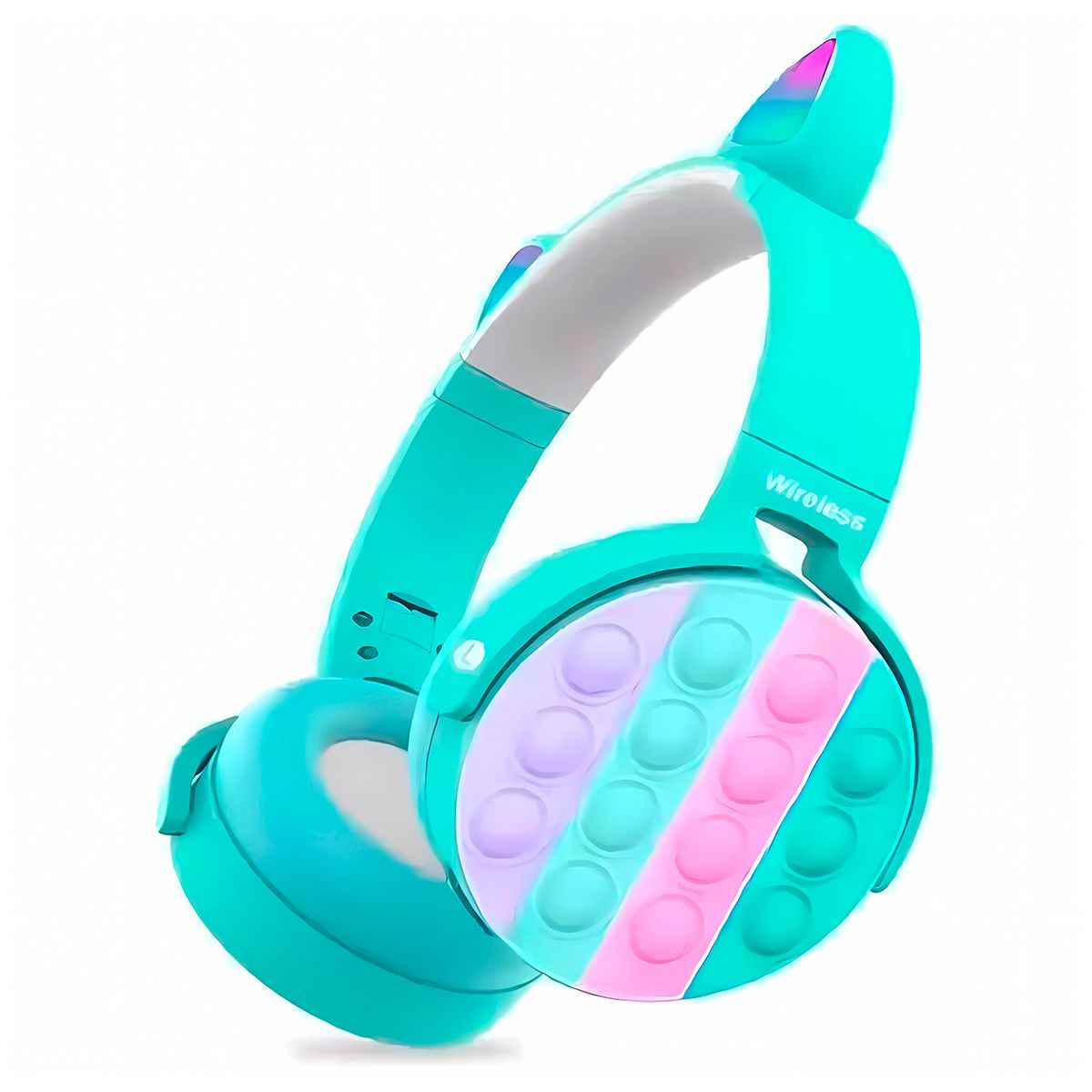 GENERICO - Audífonos bluetooth pop it con diseño gato  Celeste
