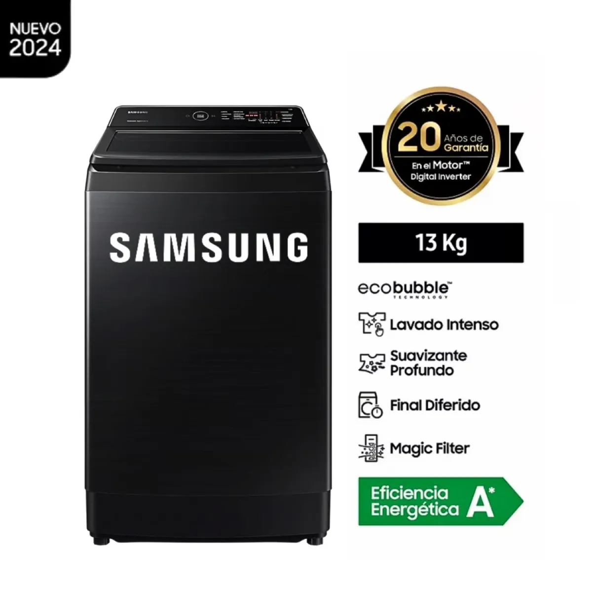 SAMSUNG - Lavadora Samsung WA13CG5441BV 13Kg Carga Superior Ecobubble  Negro