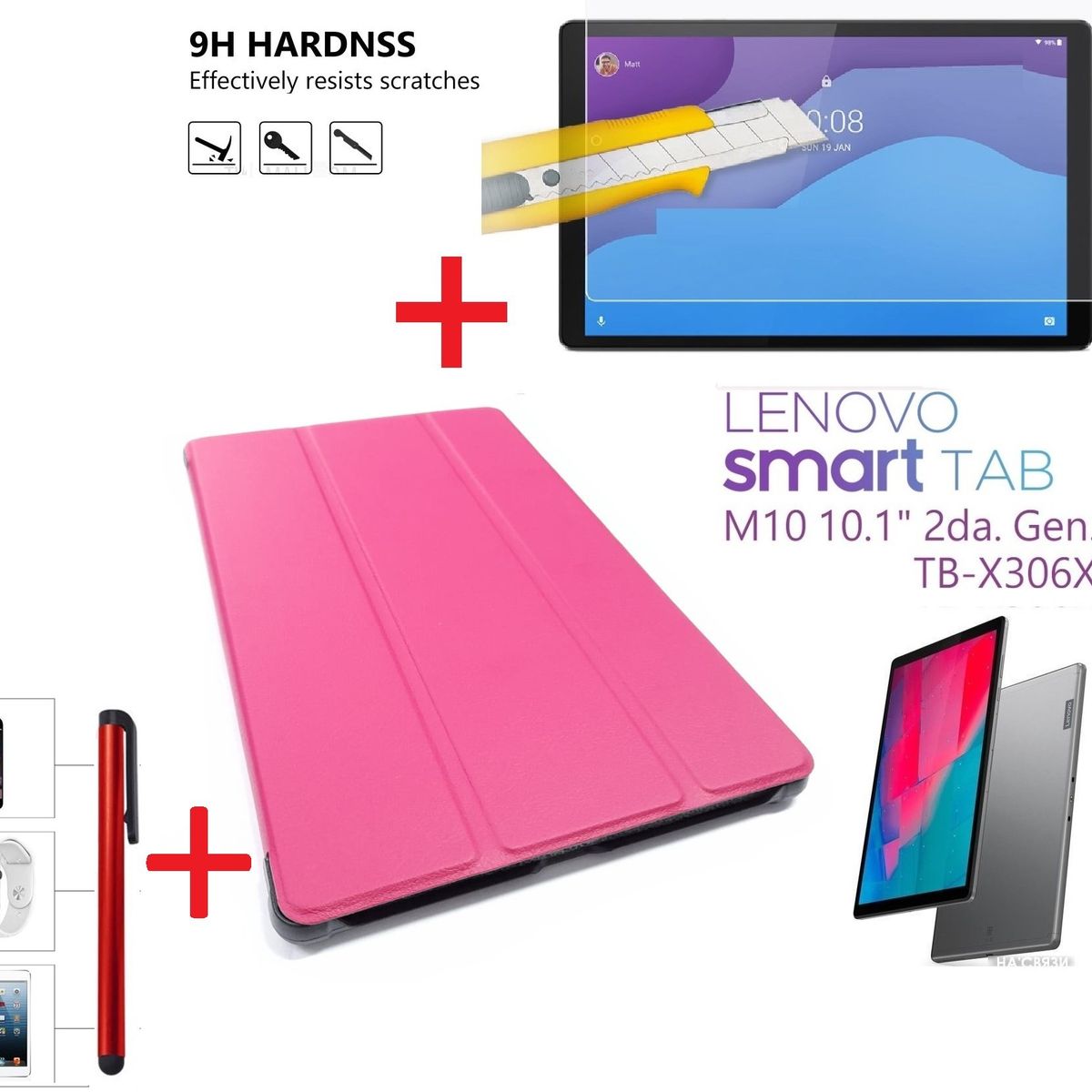 GENERICO - Funda + Mica de Vidrio + Lapiz para Lenovo M10 10.1 2da Gen TB-X306F.