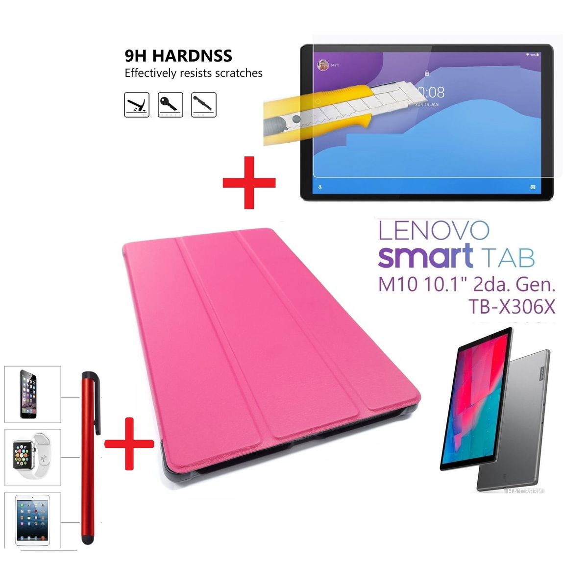 GENERICO - Funda + Mica de Vidrio + Lapiz para Lenovo M10 10.1 2da Gen TB-X306F.