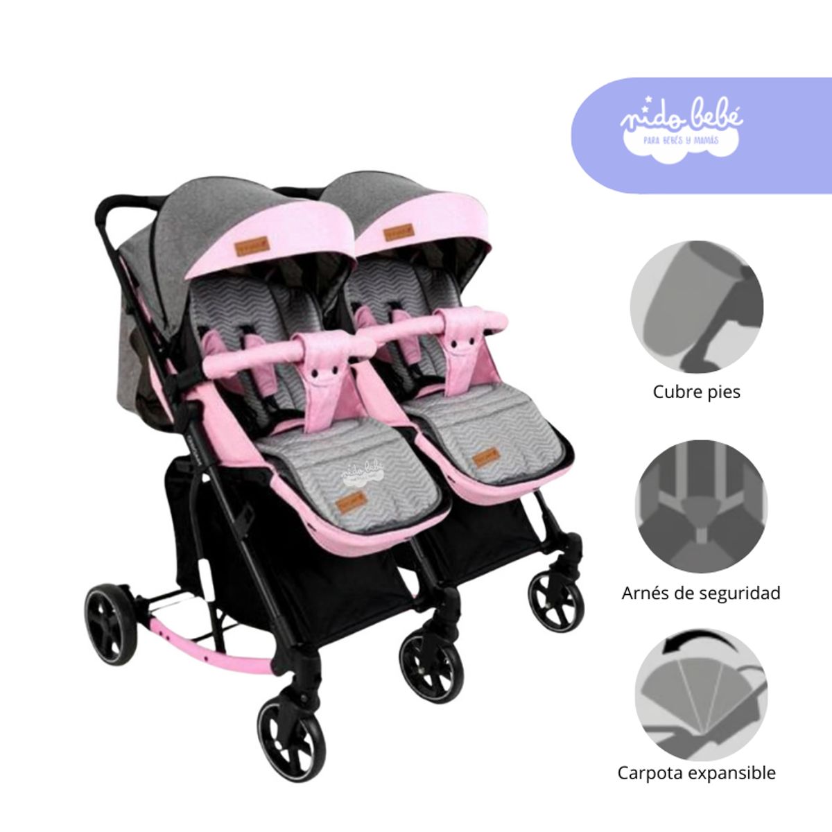 GENERICO - Coche Cuna Mellicero Mecedora Madrid Color Rosado