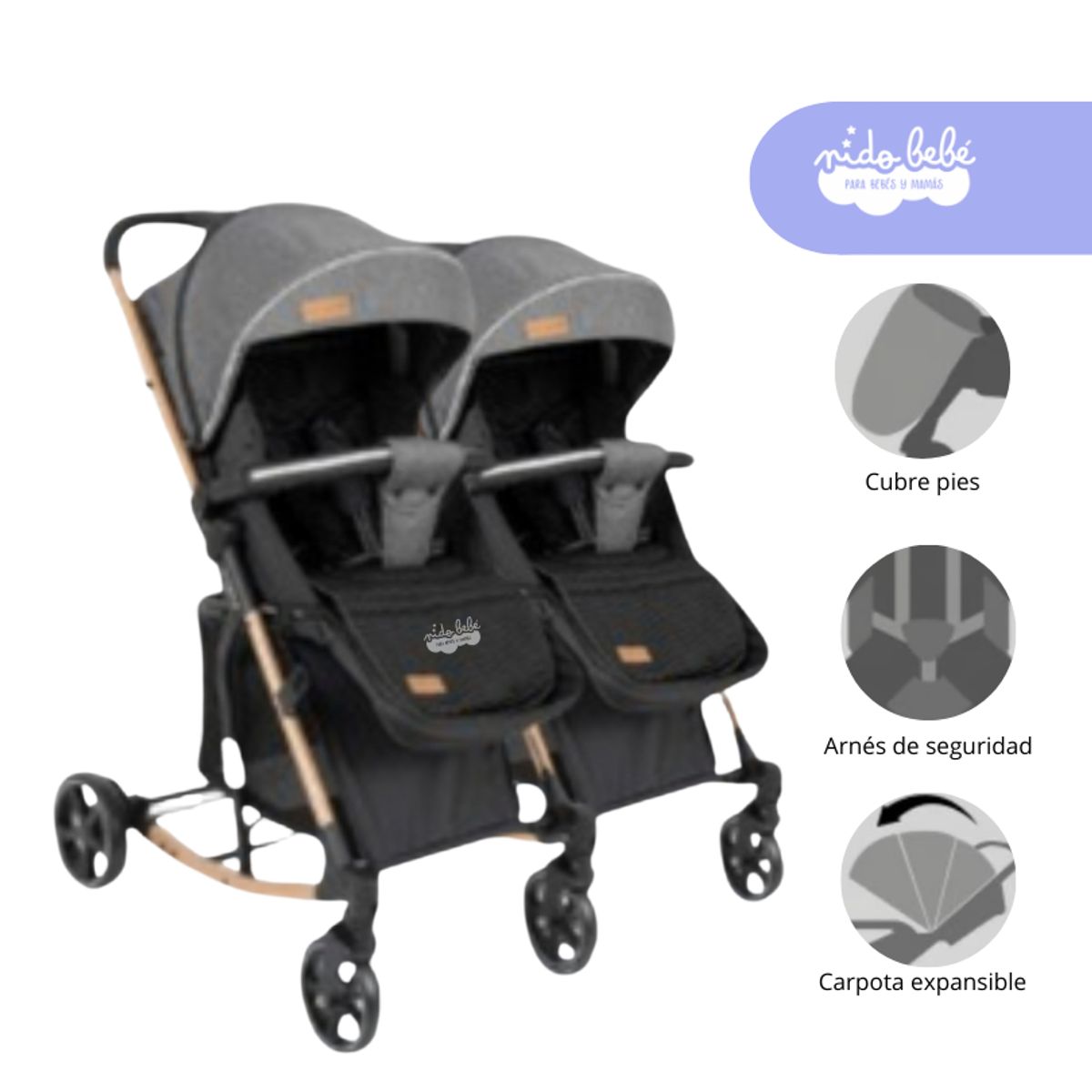 GENERICO - Coche Cuna Mellicero Mecedora Madrid Color Plomo