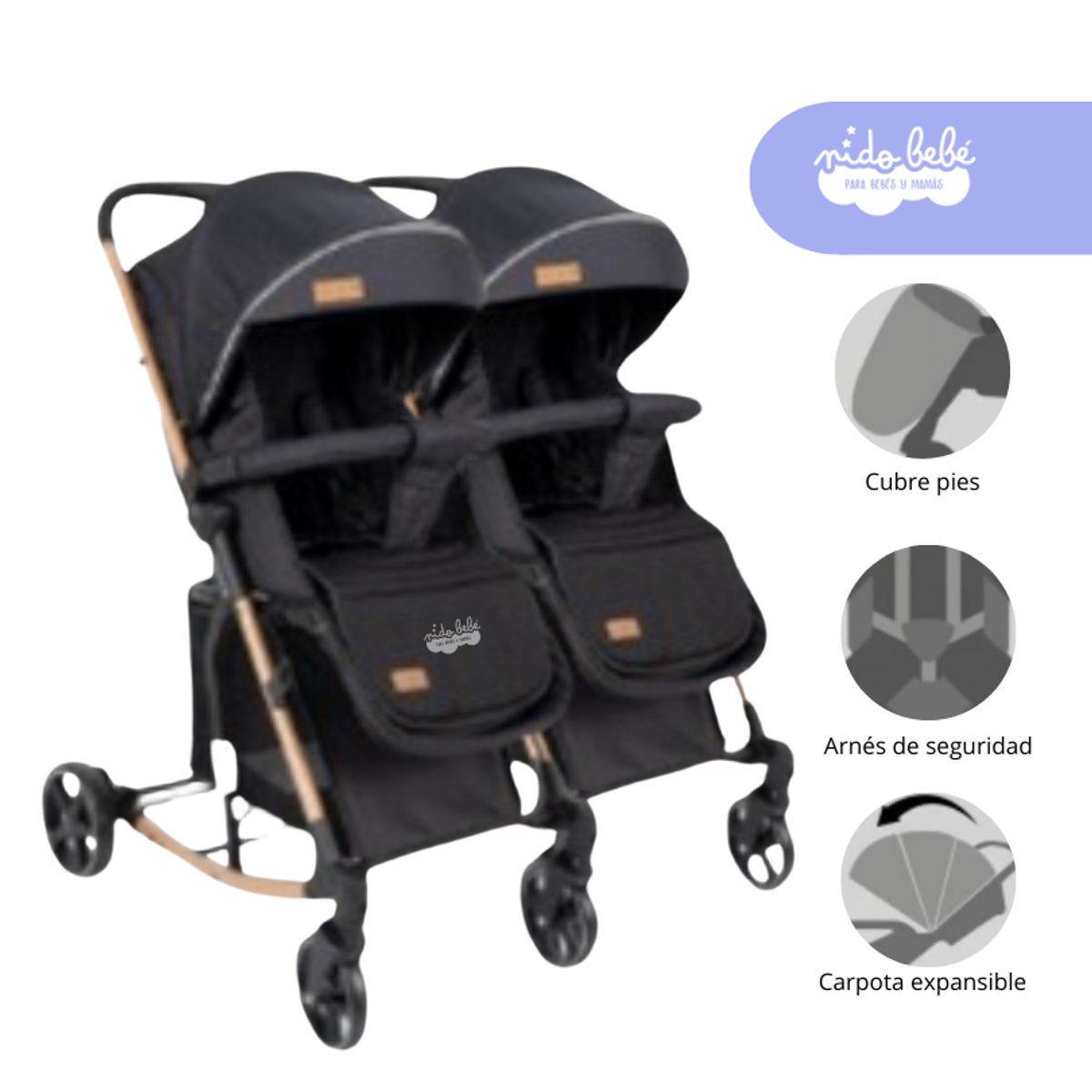 GENERICO - Coche Cuna Mellicero Mecedora Madrid Color Negro