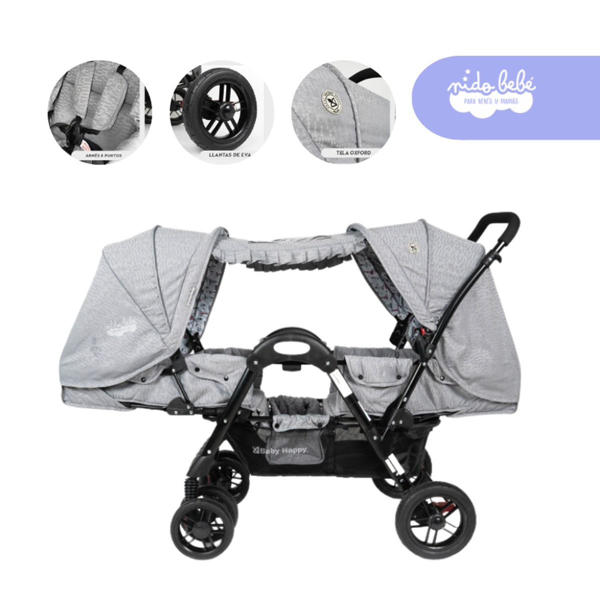 GENERICO - Coche Cuna Mellicero Duox Deluxe Color plomo