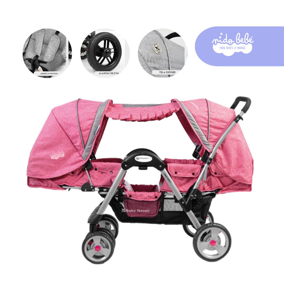 GENERICO - Coche Cuna Mellicero Duox Deluxe Color Rosado