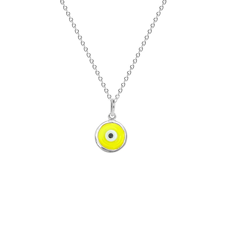 GENERICO - Collar Hombre Ojo Turco Amarillo Protección Regalo Plata