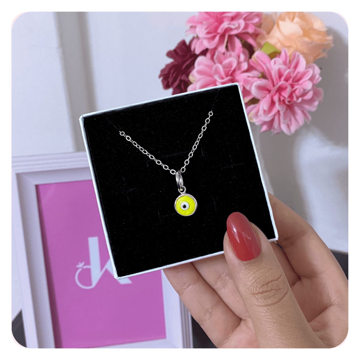 GENERICO - Collar Hombre Ojo Turco Amarillo Protección Regalo Plata