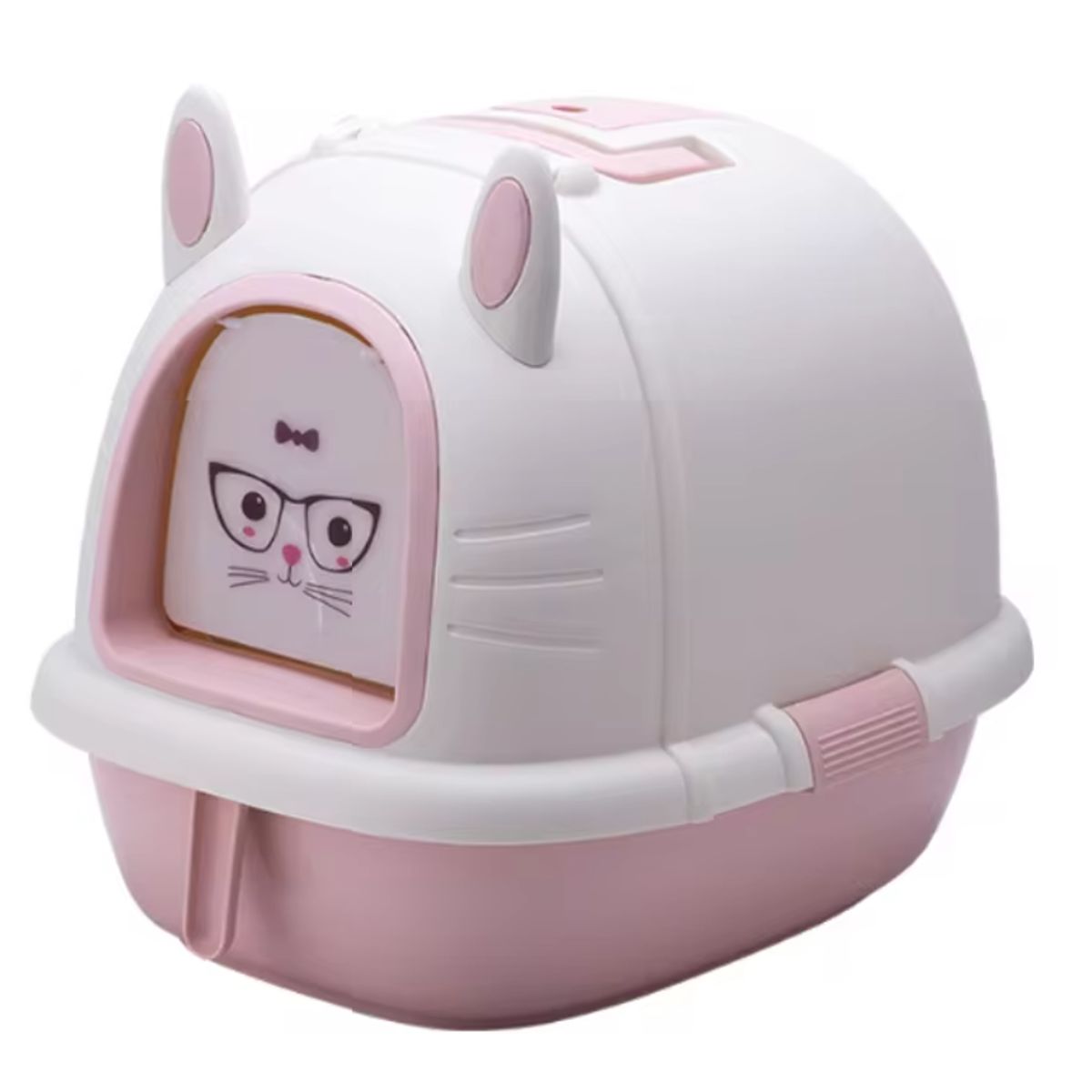 GENERICO - Arenero Cerrado Animado Con Orejitas Para Gato-rosado