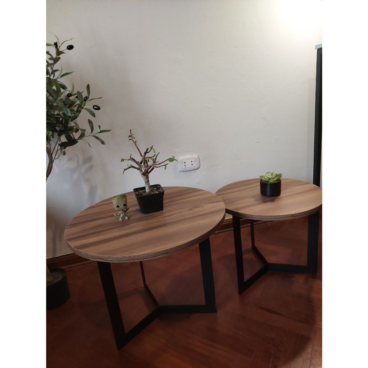 GENERICO - Mesas de centro estilo nido circular industrial nogal