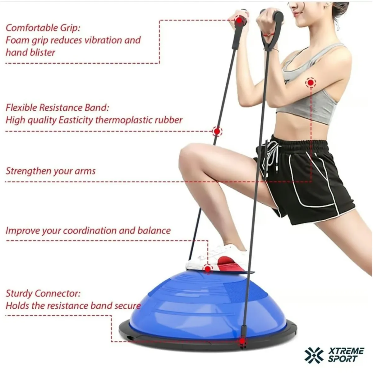 XTREME SPORT - Balon Bosu + Ligas soporte 150kg Pelota de Equilibrio