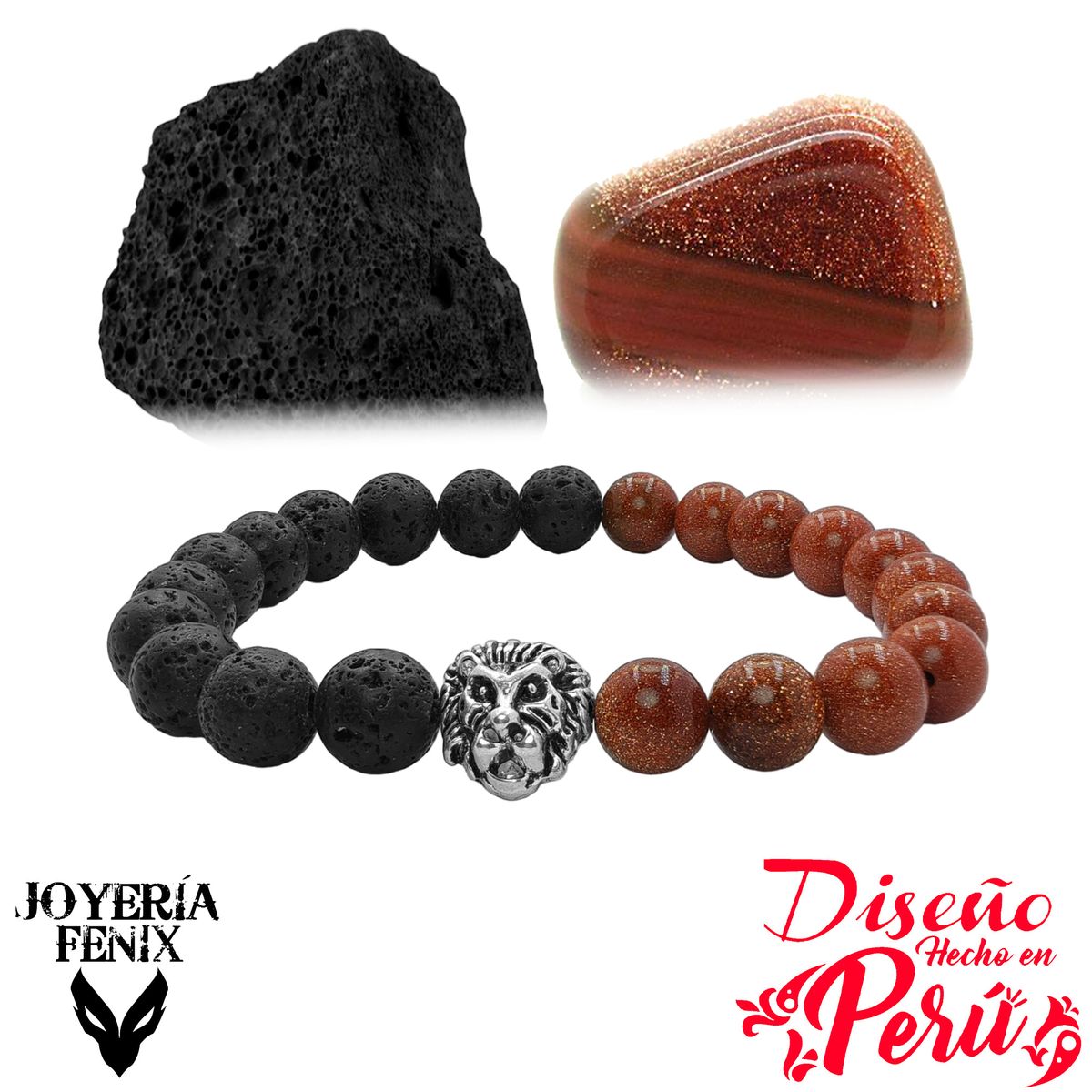 JOYERIA FENIX - Pulsera Dúo Piedra Natural León - Joyería Fénix