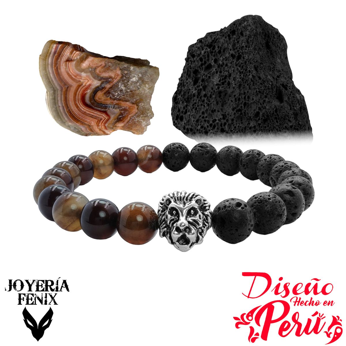 JOYERIA FENIX - Pulsera Dúo Piedra Natural León - Joyería Fénix