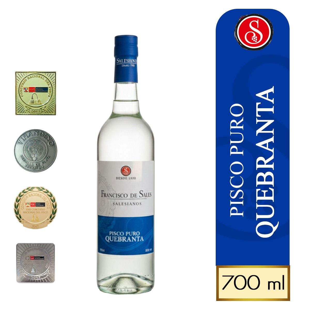 FRANCISCO DE SALES - PISCO PURO QUEBRANTA  FRANCISCO DE SALES x 700 ml.