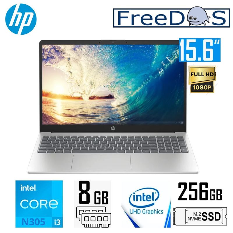 HP - Laptop HP 15-FD0004LA Intel CoreI3-N305 8GB RAM 256GB SSD 15.6"  FHD Intel UHD Graphics FREE DOS