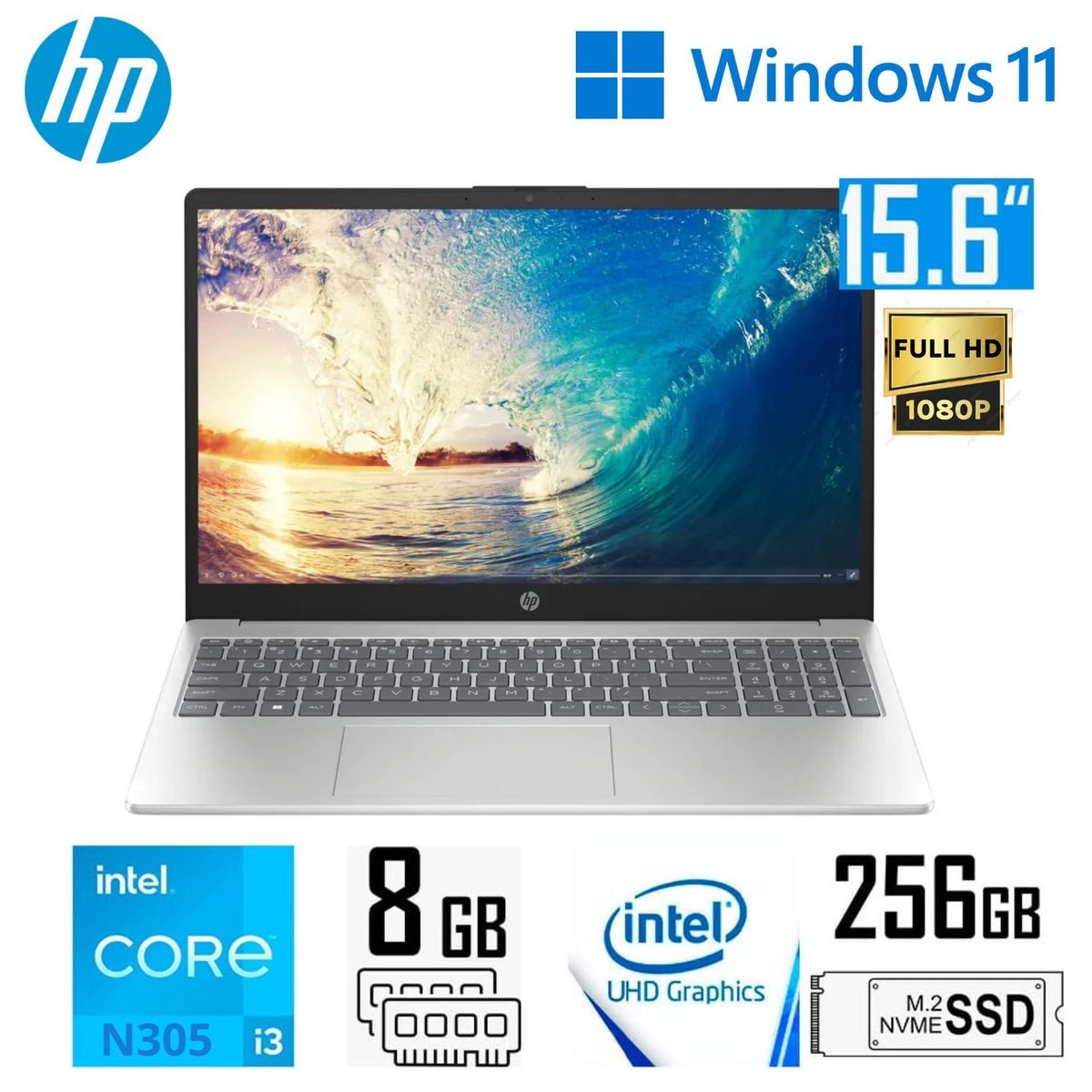 HP - Laptop HP 15-FD0004LA Intel CoreI3-N305 8GB RAM 256GB SSD 15.6"  FHD Intel UHD Graphics
