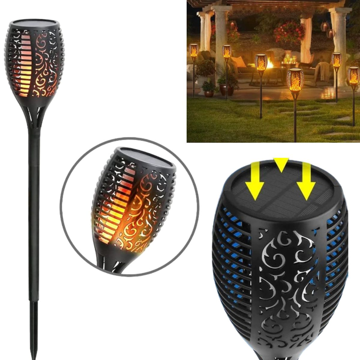 GENERICO - Antorcha con Panel Solar Estaca para Jardin Exteriores