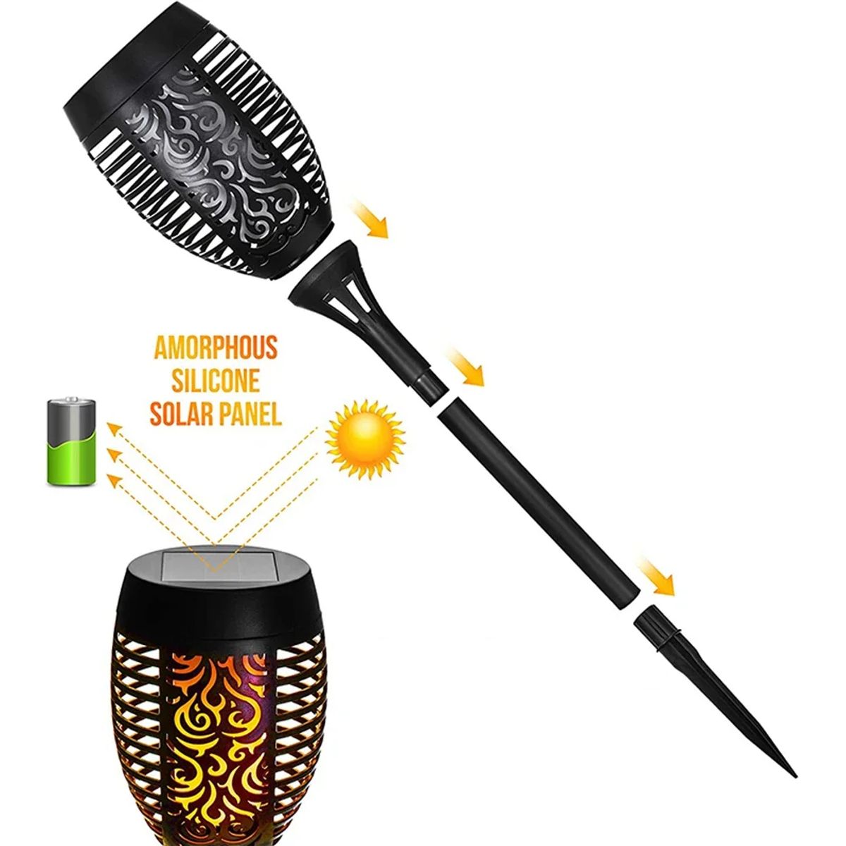 GENERICO - Antorcha con Panel Solar Estaca para Jardin Exteriores