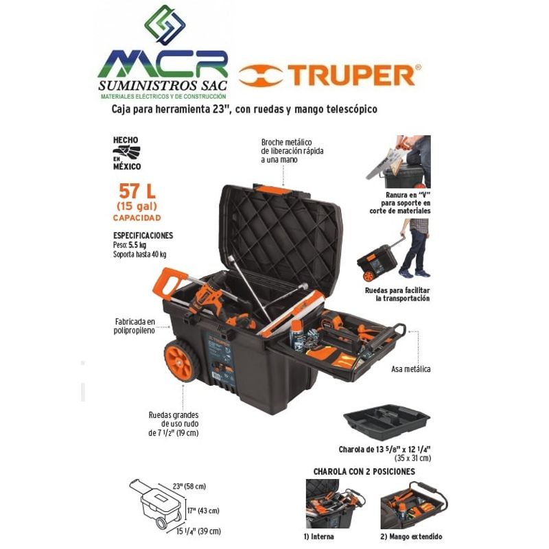 TRUPER - CAJA PARA HERRAMIENTA 23 CON RUEDAS Y MANGO TRUPER