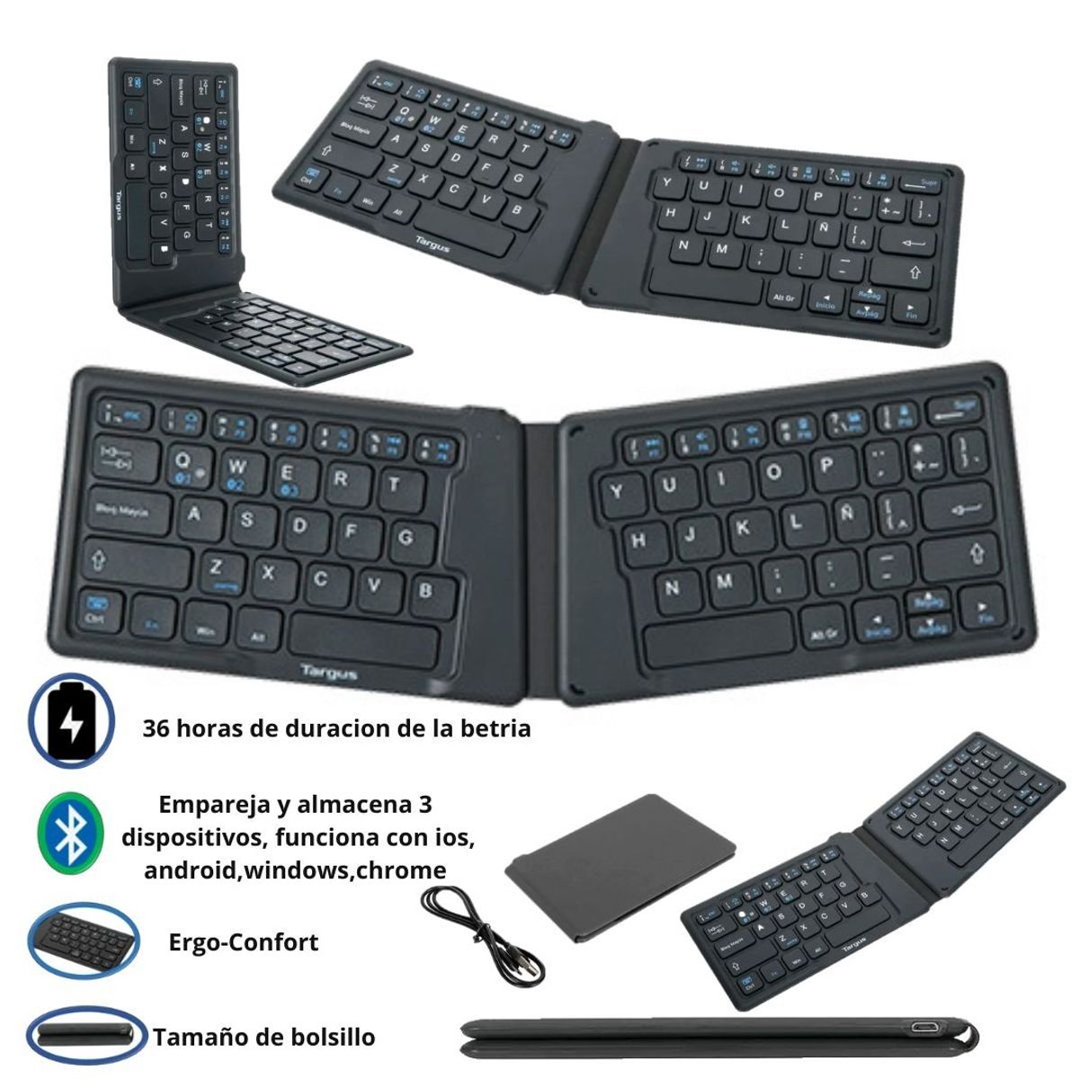 TARGUS - Teclado Bt Targus AKF003 Antimicrobial Plegable