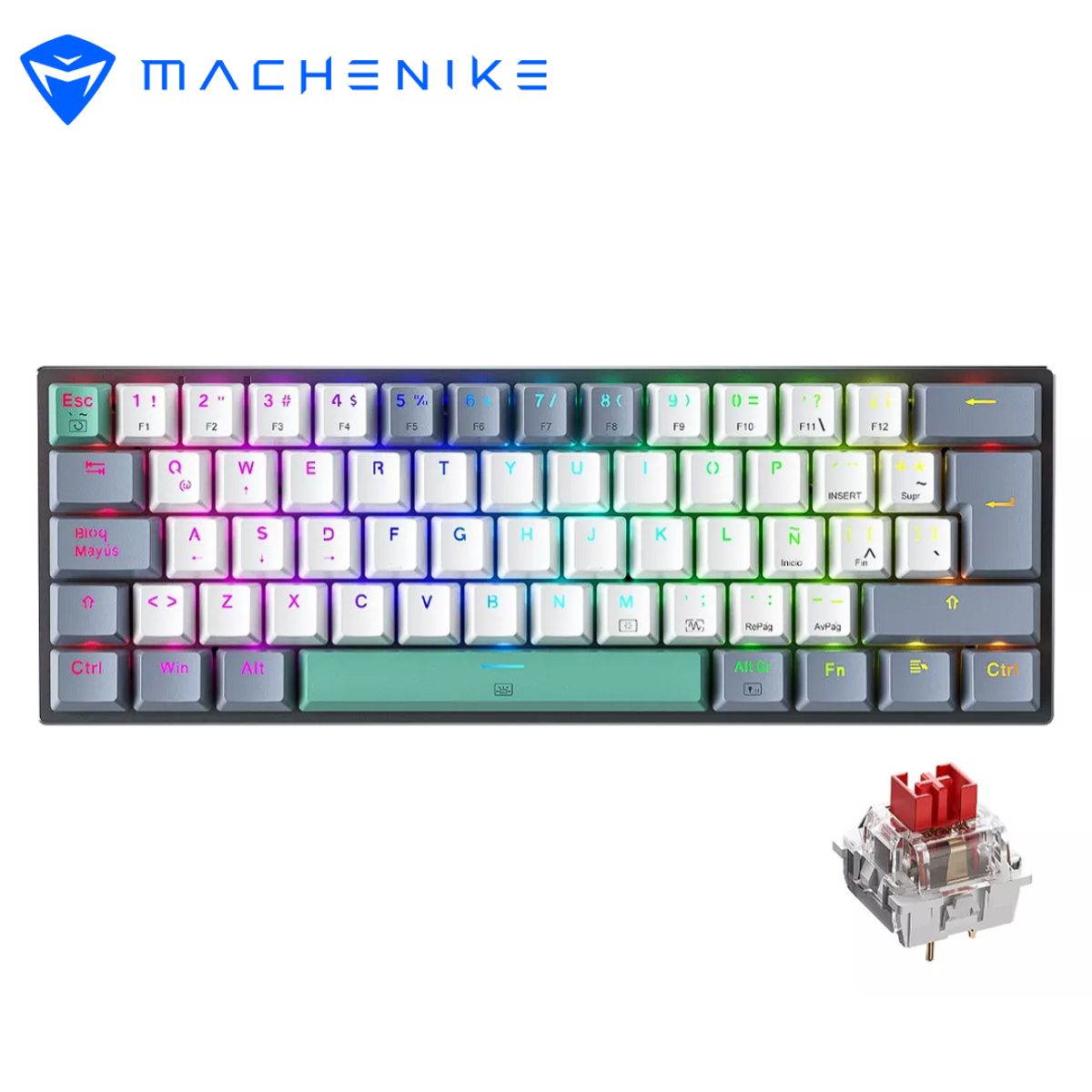 MACHENIKE - Teclado Mecánico Gamer Machenike K500 60% Inalámbrico Switches Rojos