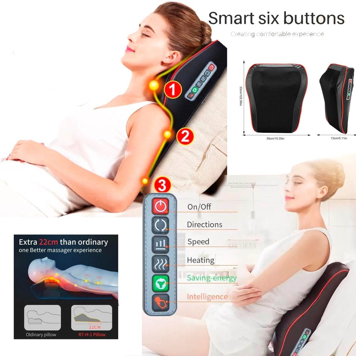 GENERICO - Masajeador Shiatzu Espalda Inteligente con Ahorro de Energia