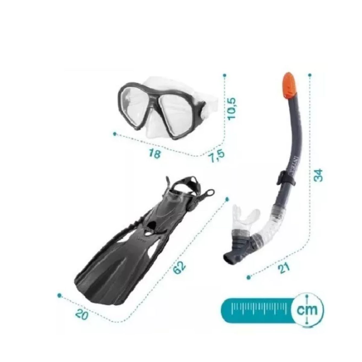 INTEX - Set de Buceo - Aletas + Mascara Talla 41-45  Negro