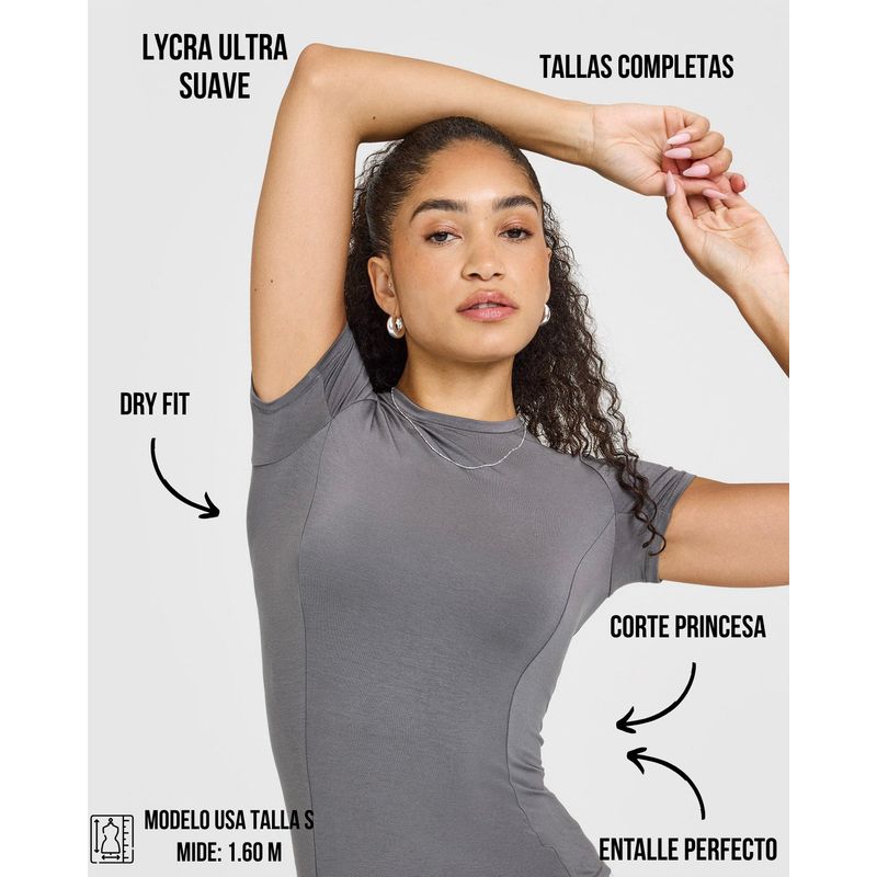 GENERICO - CAMISETA DE LYCRA MANGA CORTA MUJER - TOP ENTALLADO MANGA CORTA MUJER