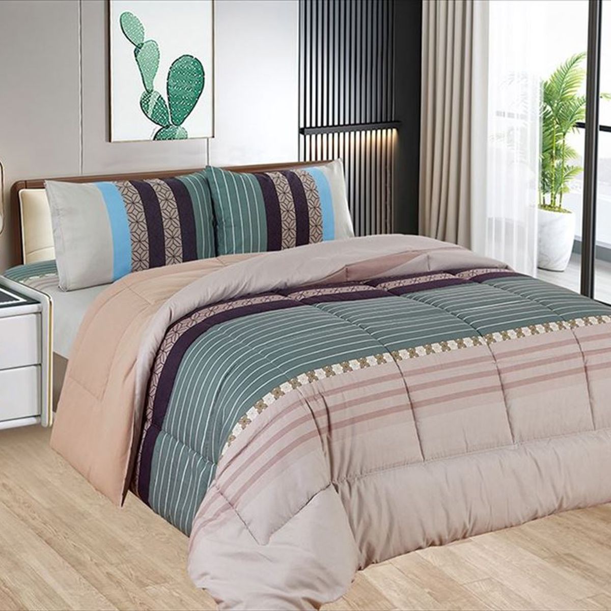 CASATEX - Edredón 2 Plazas + Juego de Sábanas 100% Algodón - 5 Piezas