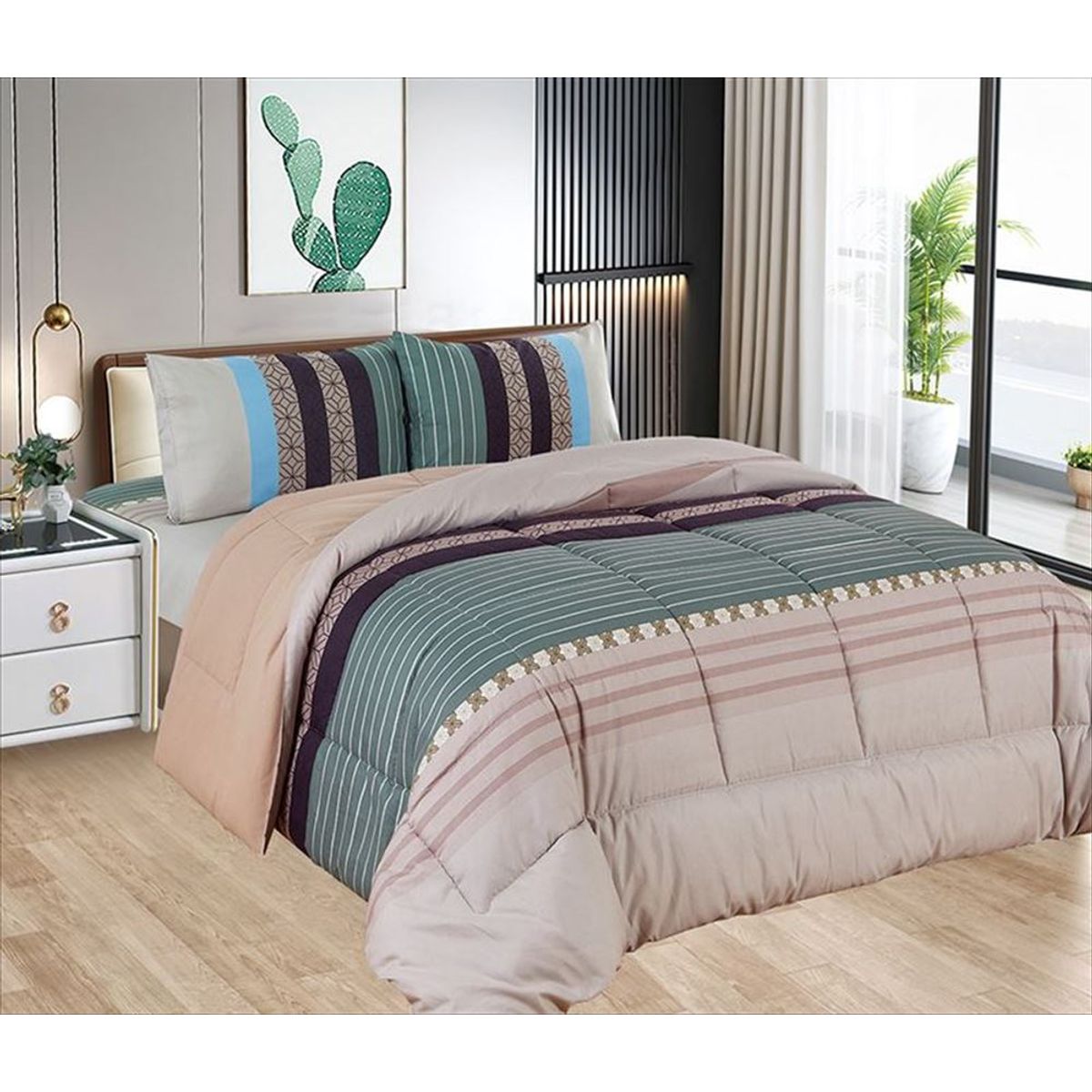 CASATEX - Edredón 2 Plazas + Juego de Sábanas 100% Algodón - 5 Piezas