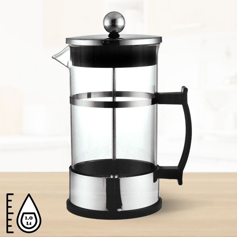 GENERICO - CAFETERA FRANCESA DISEÑO PLATEADO DE 1LT