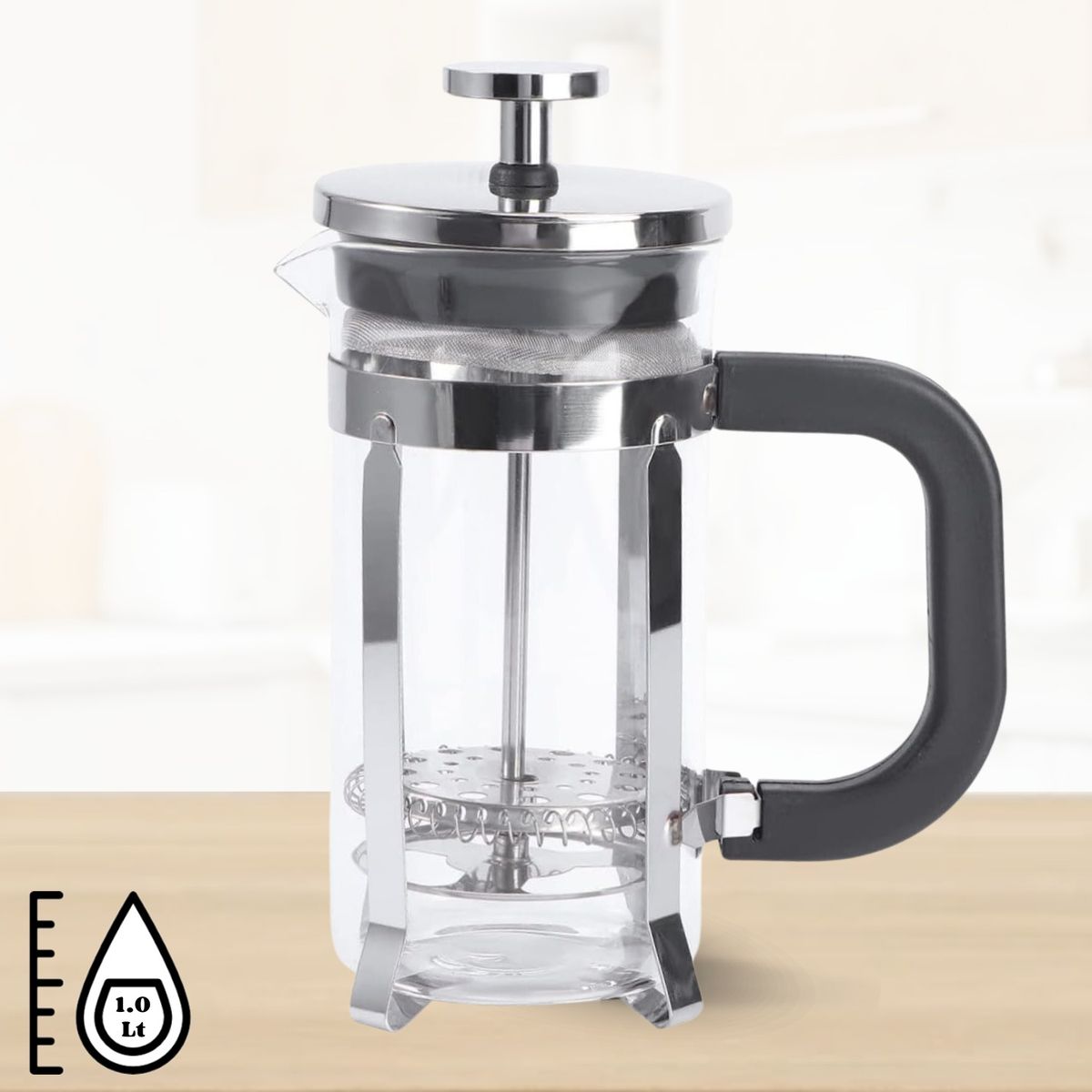 GENERICO - CAFETERA FRANCESA DISEÑO PLATEADO DE 1LT