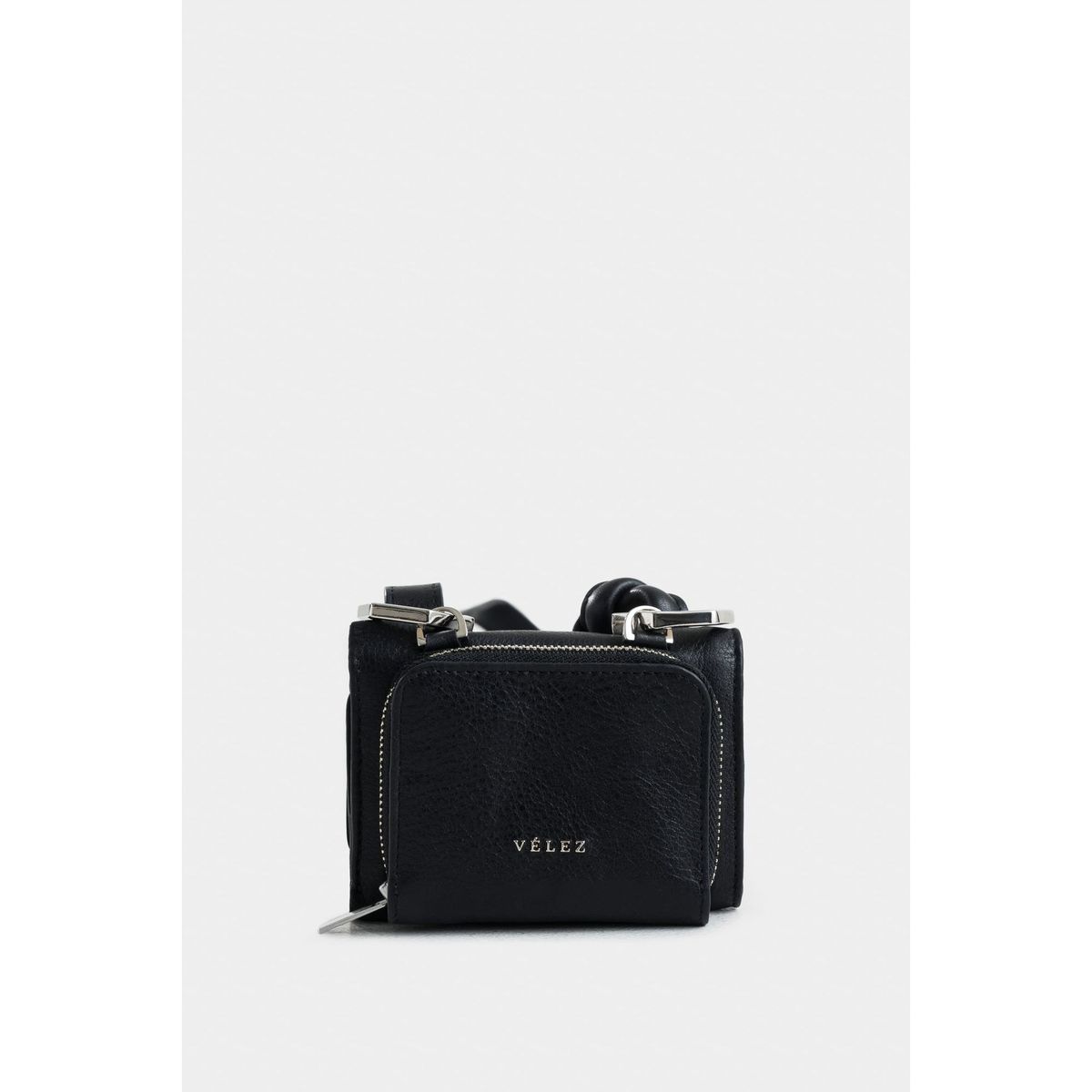 VELEZ - Vélez Billetera Alba De Cuero Mujer Cargadera Anudada Negro